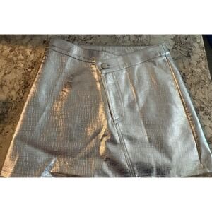 Ronny Kobo Silver Metallic Skirt‎ Criss Cross Waist Donnie Mini Skirt Size XS
